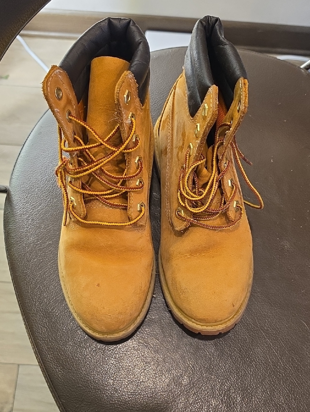 Timberland Wheat Suede Work Boot with Black Collar Detail